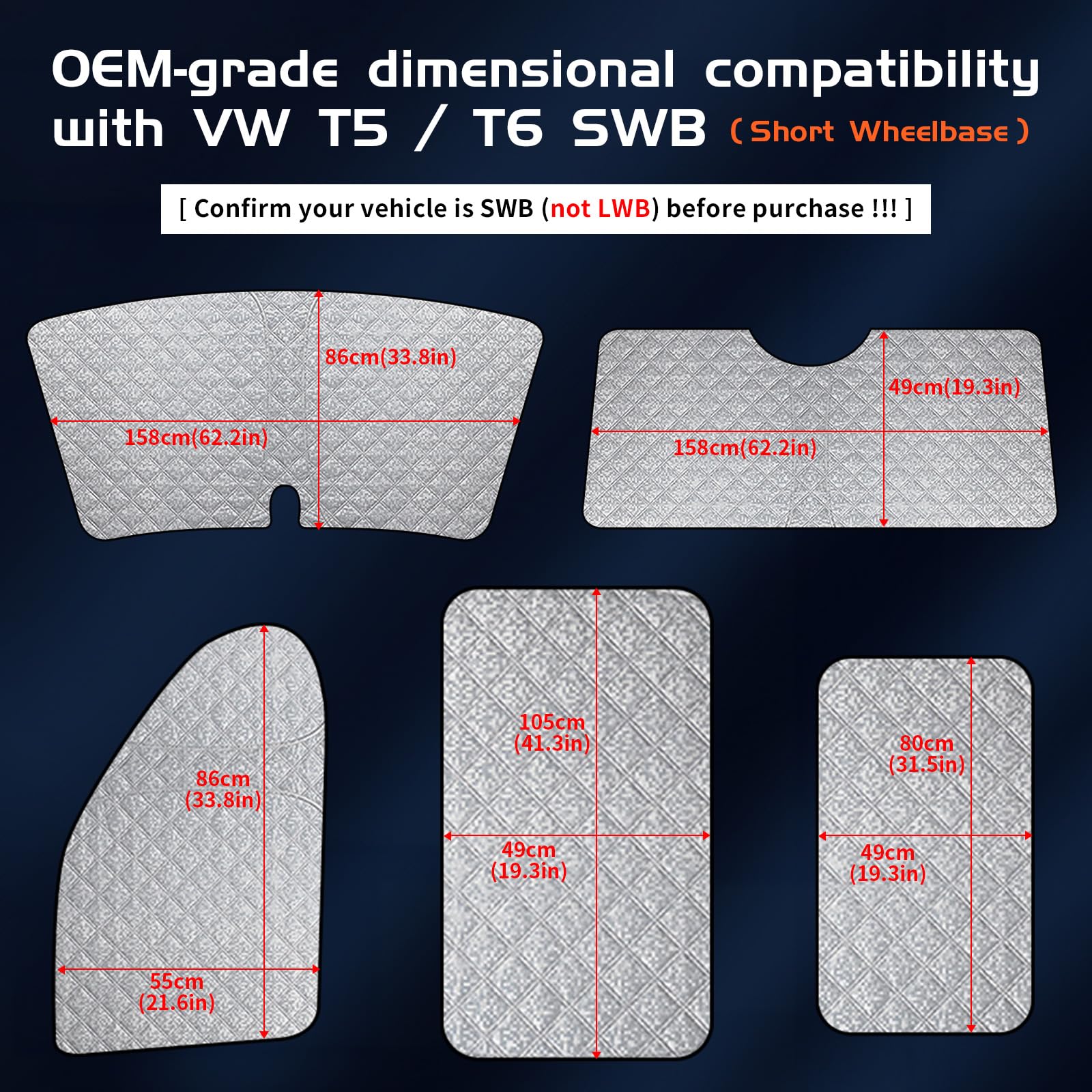 Parasol Coche Delantero Plegable para VW T5/T6 - Set de 8 Piezas, Protección Solar Multicapa, Resistente a Desgarros, Fácil de Instalar, Versátil, con Bolsa de Almacenamiento