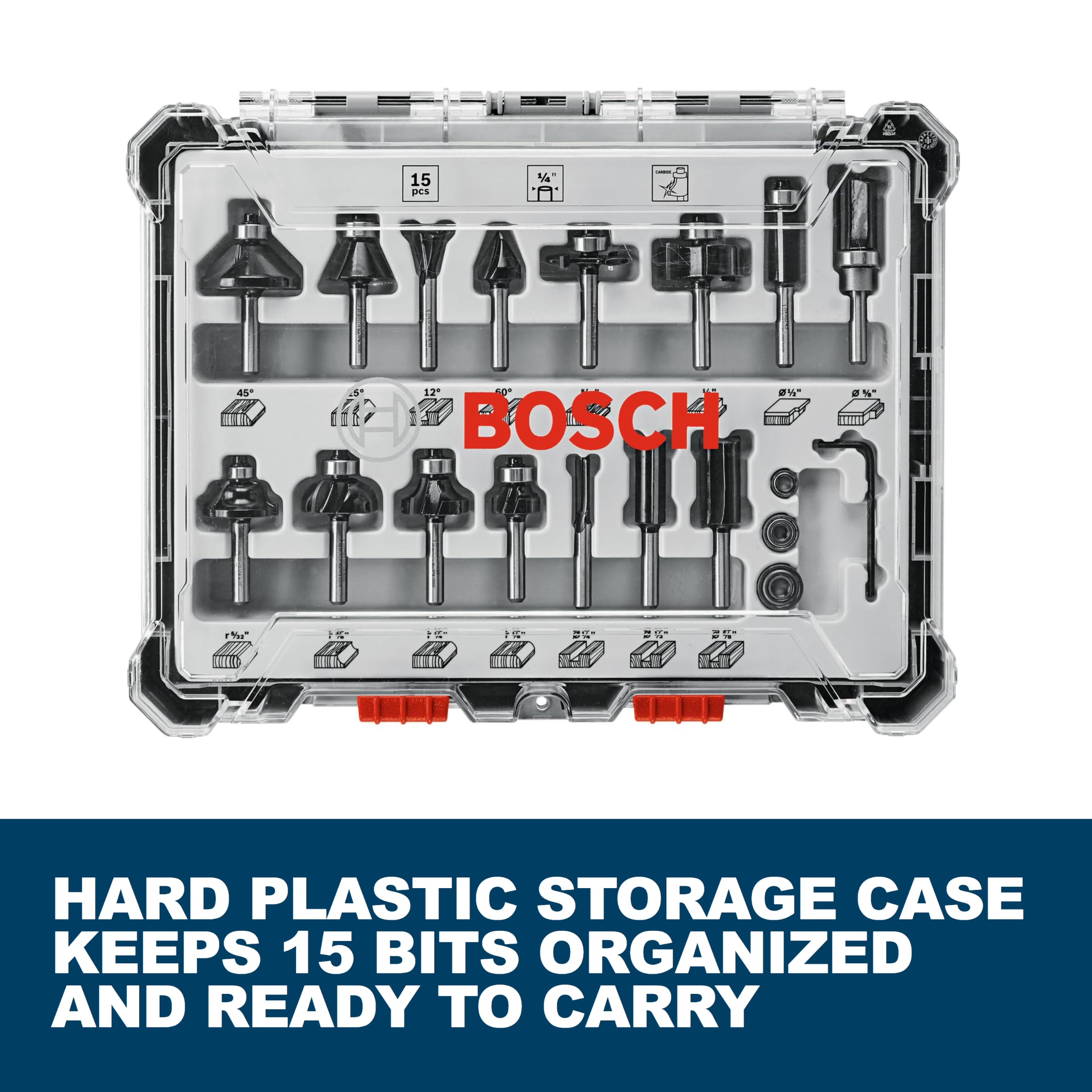 BOSCH 15 pc. Carbide-Tipped Wood Router Bit Set