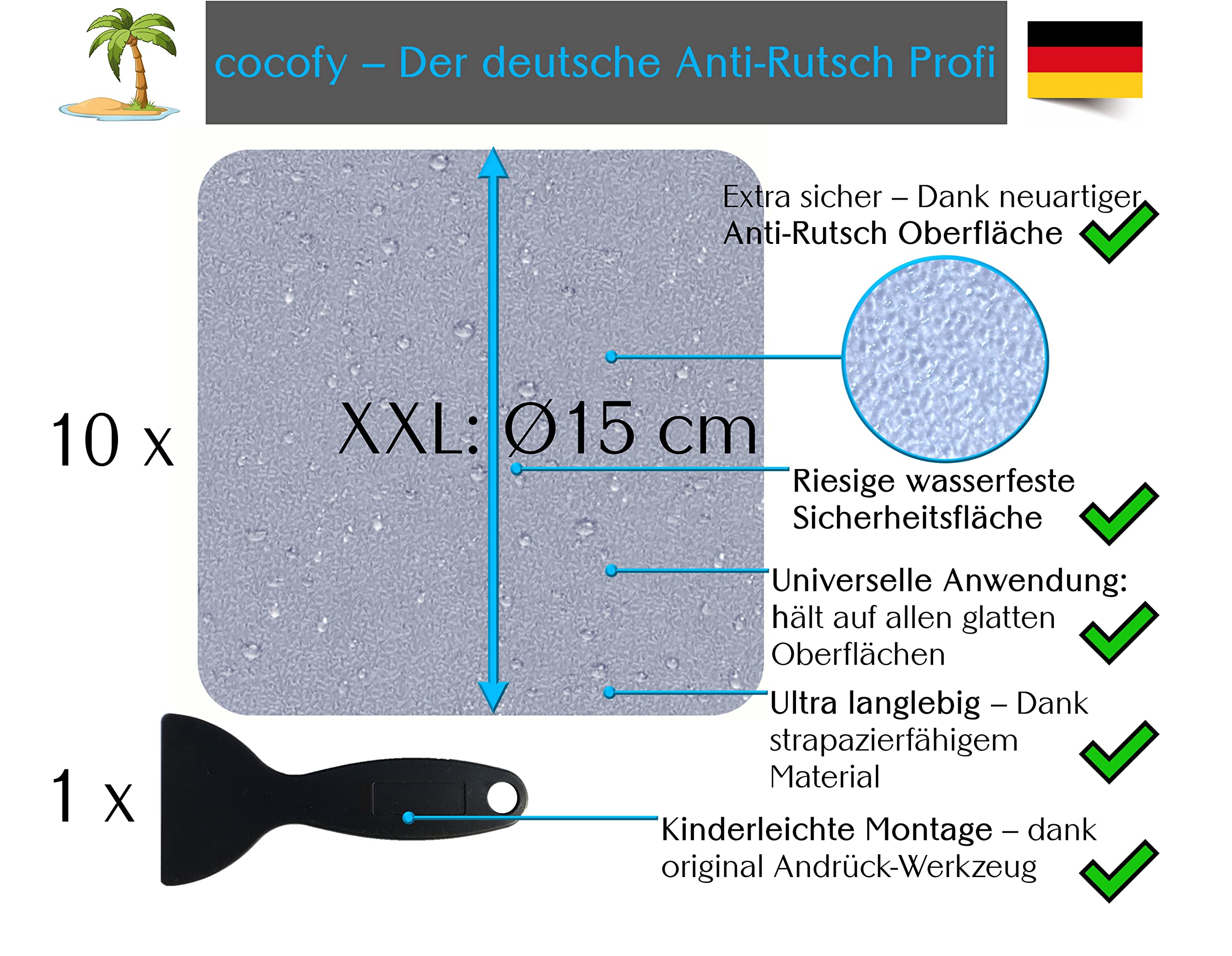 Adhesivo antideslizante para ducha transparente, XXL, grande, 15 x 15 cm, antideslizante, para bañera y ducha, sin BPA