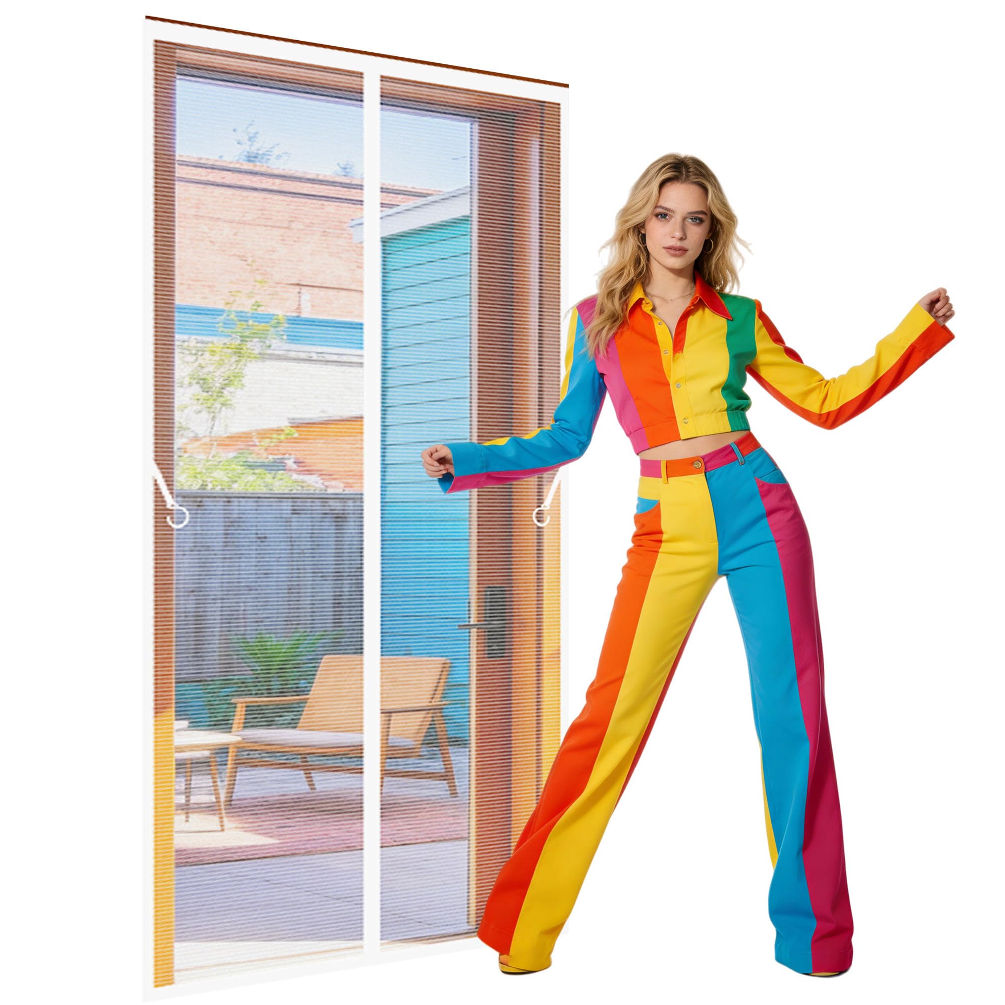 Door Screen 97 x 251 cm Hands Free Closing Anti Mosquito Mesh Fly Curtain Keeping Out Flies Bug for Living Room, Bedroom, Patio, White
