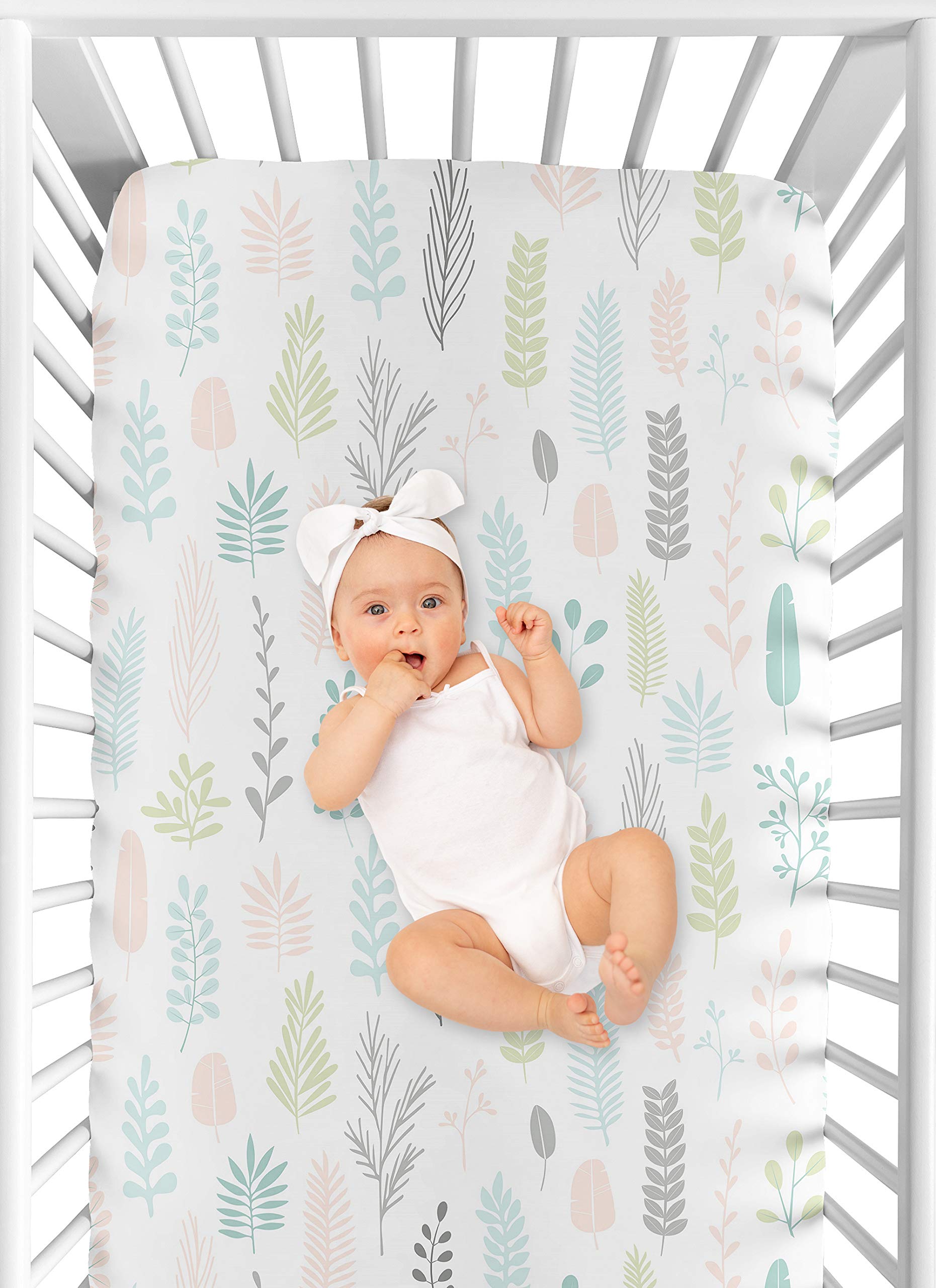 Sweet Jojo Designs Baby Girl Mini Crib Sheet – Pink & Grey Watercolor Floral, Fits Portable Cribs & Playards Only