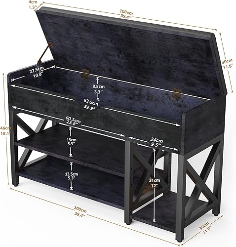 Miniatura 2 de Banco de zapatos, banco de almacenamiento de zapatos con parte superior elevable, estante ajustable, organizador de zapatos de metal y madera con