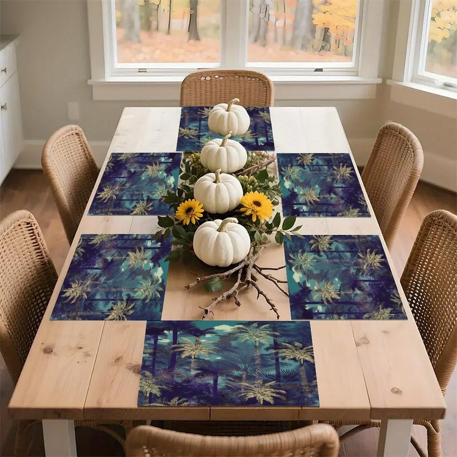 Fantasy Palm Tree Jungle Placemats Easy Clean Washable Flax Table Mats Heat Resistant Non-Slip Dining Table Cloth Place Mats for Kitchen Dining Decor Party Outdoor 12 * 18 in
