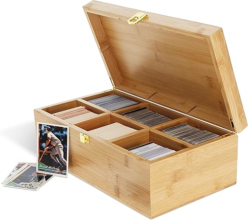 Miniatura 1 de 7Penn Caja de almacenamiento de tarjetas coleccionables  Caja organizadora de tarjetas de bambú de 6 compartimentos con divisores  1200 tarjetas de