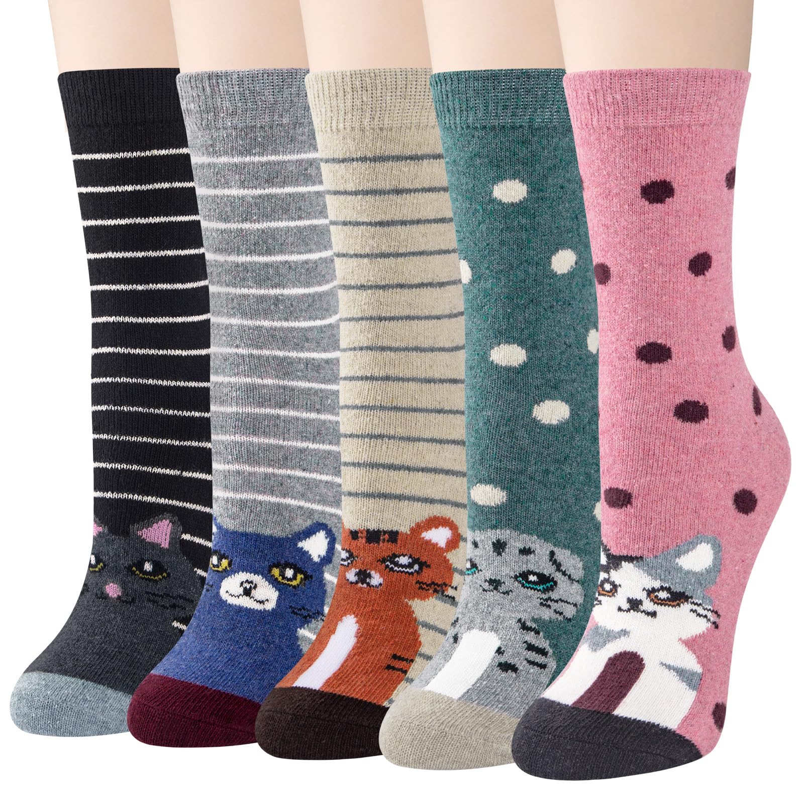 YSense Snug 5 Paia di Calze Calde Invernali da Donna - Calze di Lana Comode per Escursionismo, Multicolore