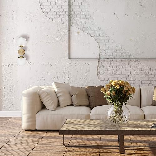 Miniatura 3 de GLOBE Celestia - Aplique eléctrico de pared con 2 luces, latón mate, pantallas de vidrio esmerilado