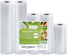 Anysea Vacuum Sealer Bags Sous-Vide Bags: 5 Rolls 21ft, 6 8 11 inch 105ft in Total, Food Saver Bags Rolls, Food Vacuum Sealer Rolls, Vac Seal Roll, Commercial Grade Quality