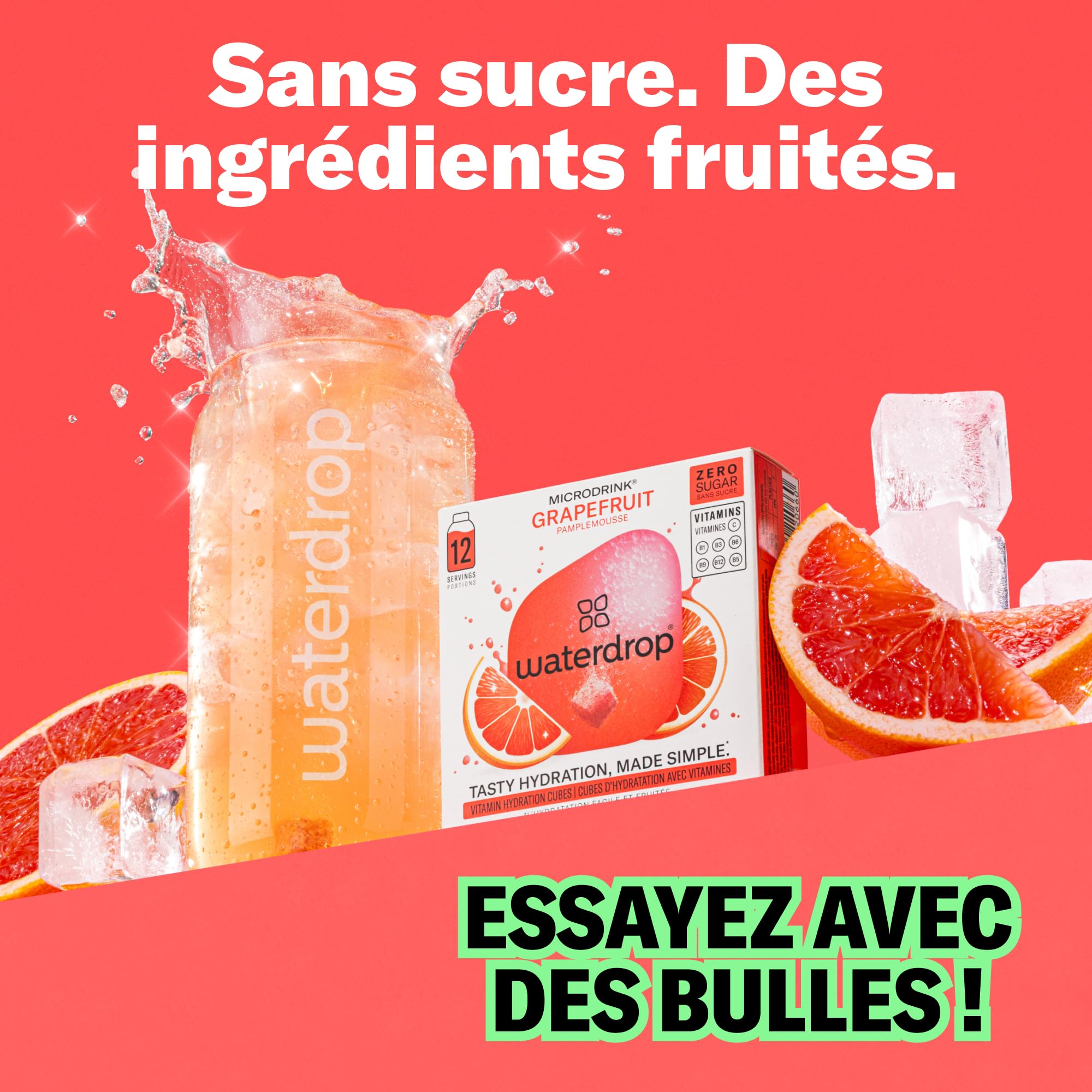 waterdrop® Coffret Microdrink, Orange, Citron et Pamplemousse, 36 boisson en cube effervescente sans sucre pour aromatiser l'eau, Extraits de fruits et de plantes, Eau Aromatisée infusion à froid