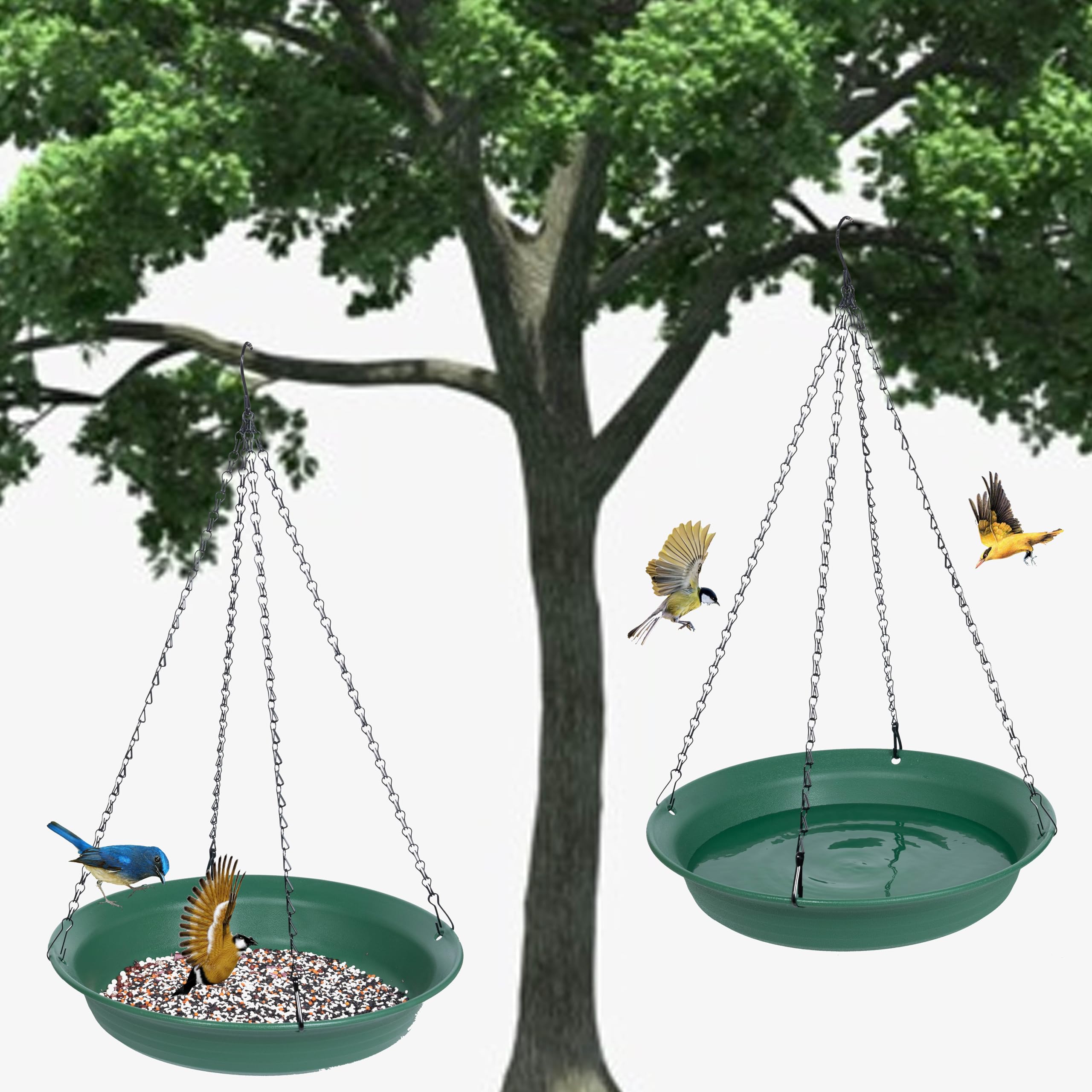 VUWEZ Vogelfutterstation zum Aufhängen und Vogeltränke für draußen, Wildvogel-Futterspender, hängende Vogeltränken für draußen, Kardinal, Blauhäher, Krähe, Vogelfutterspender außen (40,6 cm, 1 Stück