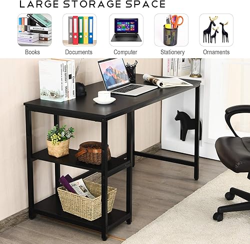 Miniatura 4 de IFANNY Escritorio para computadora, escritorio grande para juegos con estantes de almacenamiento y marco de metal, escritorio de estudio para