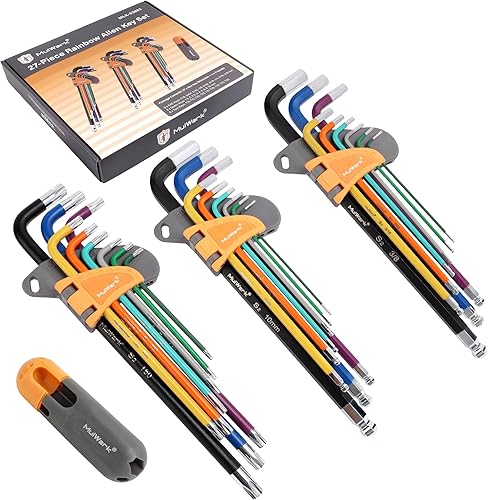 MULWARK Juego de 28 llaves Allen magnéticas de acero S2 con mango en T, juego de llaves hexagonales SAE (116"-38") Allen llave métrica (0.059