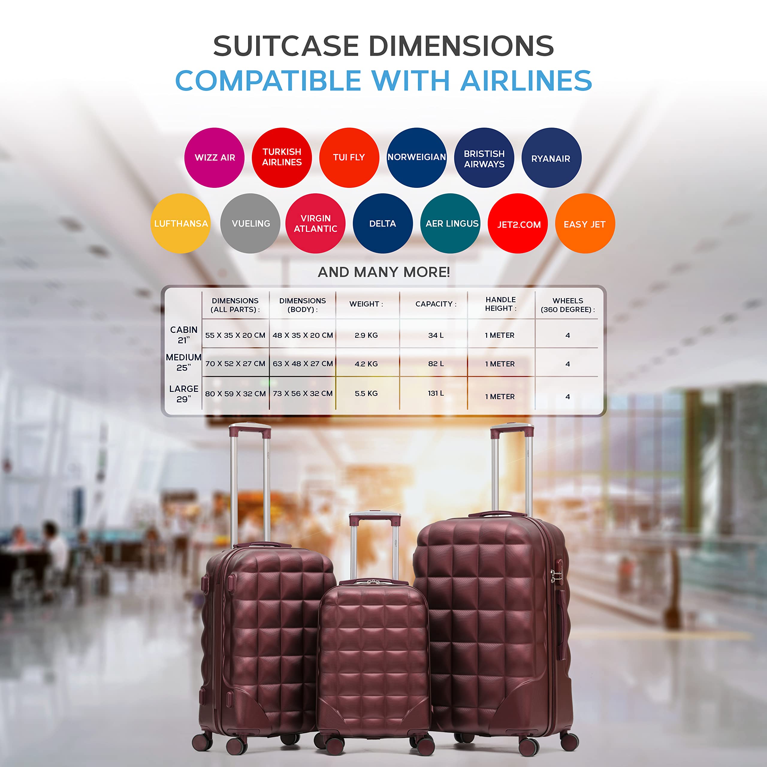 Flight Knight Bubble Suitcase Ryanair easyJet Jet2 Approved 8 Wheel Hardcase Suitcases Cabin or Medium & Large Check-in Sizes