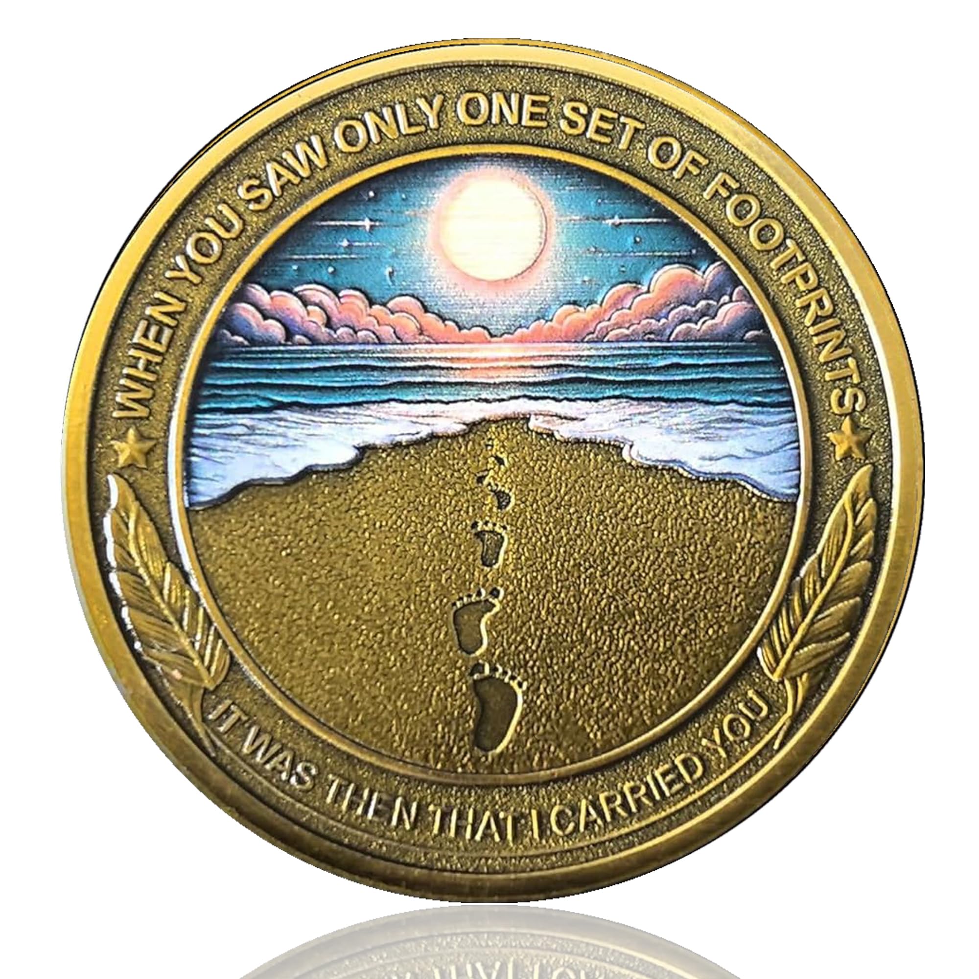 LZWIN Footprints in The Sand Inspirational Christian Challenge Coin with Biblical Verse (Single Coin)