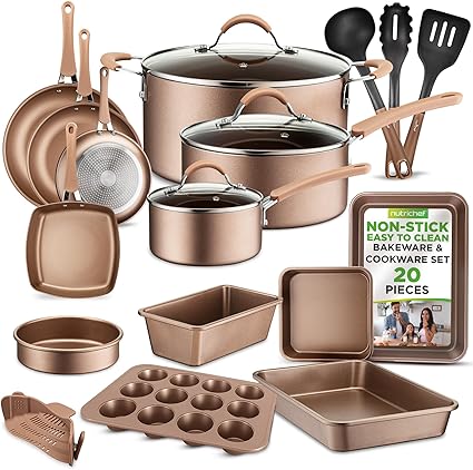 NutriChef 20-Piece Pots and Pans Set Non Stick – Induction Cookware Set, PFAS-Free Nonstick Cookware for All Cooktops, Includes Bakeware & Kitchen Utensils