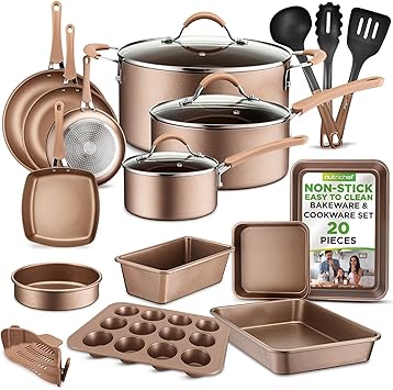 NutriChef 20-Piece Pots and Pans Set Non Stick – Induction Cookware Set, PFAS-Free Nonstick Cookware for All Cooktops, Includes Bakeware & Kitchen Utensils