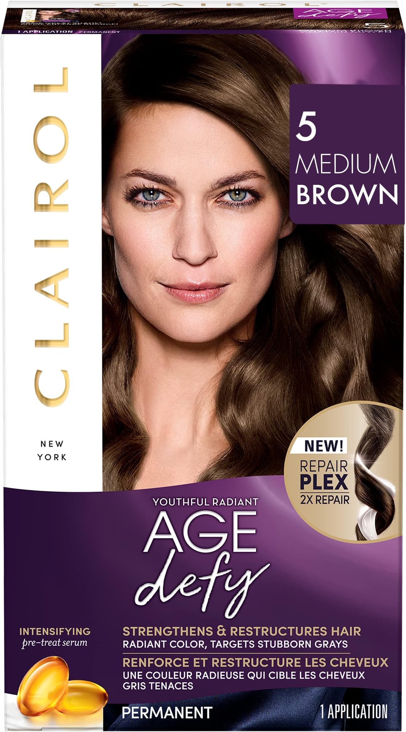 Clairol Age Defy Permanent Hair Dye, 5 Medium Brown Hair Color, Pack of 1
