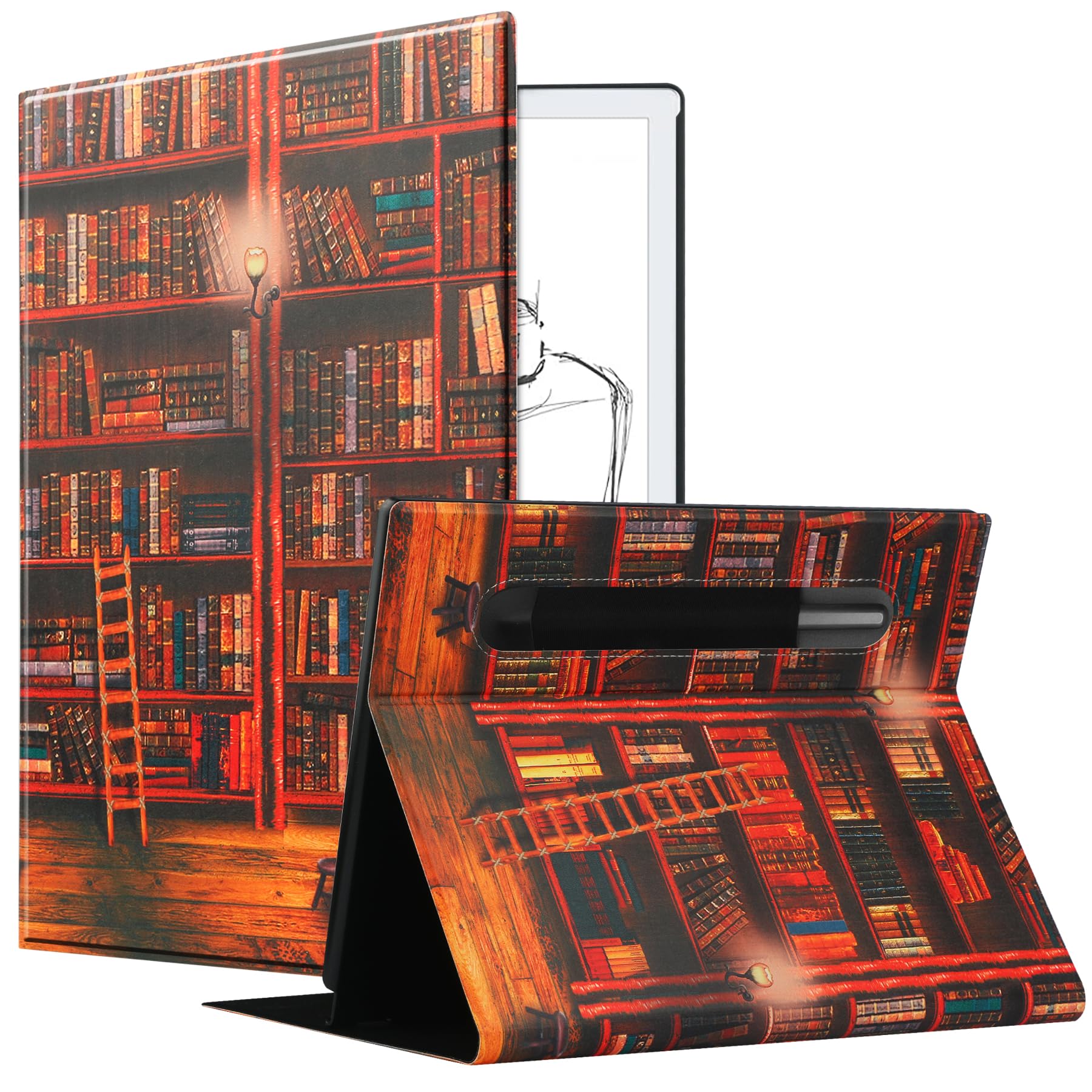 Custodia KuRoKo Per Tablet Remarkable 2 - Sottile Con Supporto Rigido E Portapenna, Pelle Sintetica Nera - 3