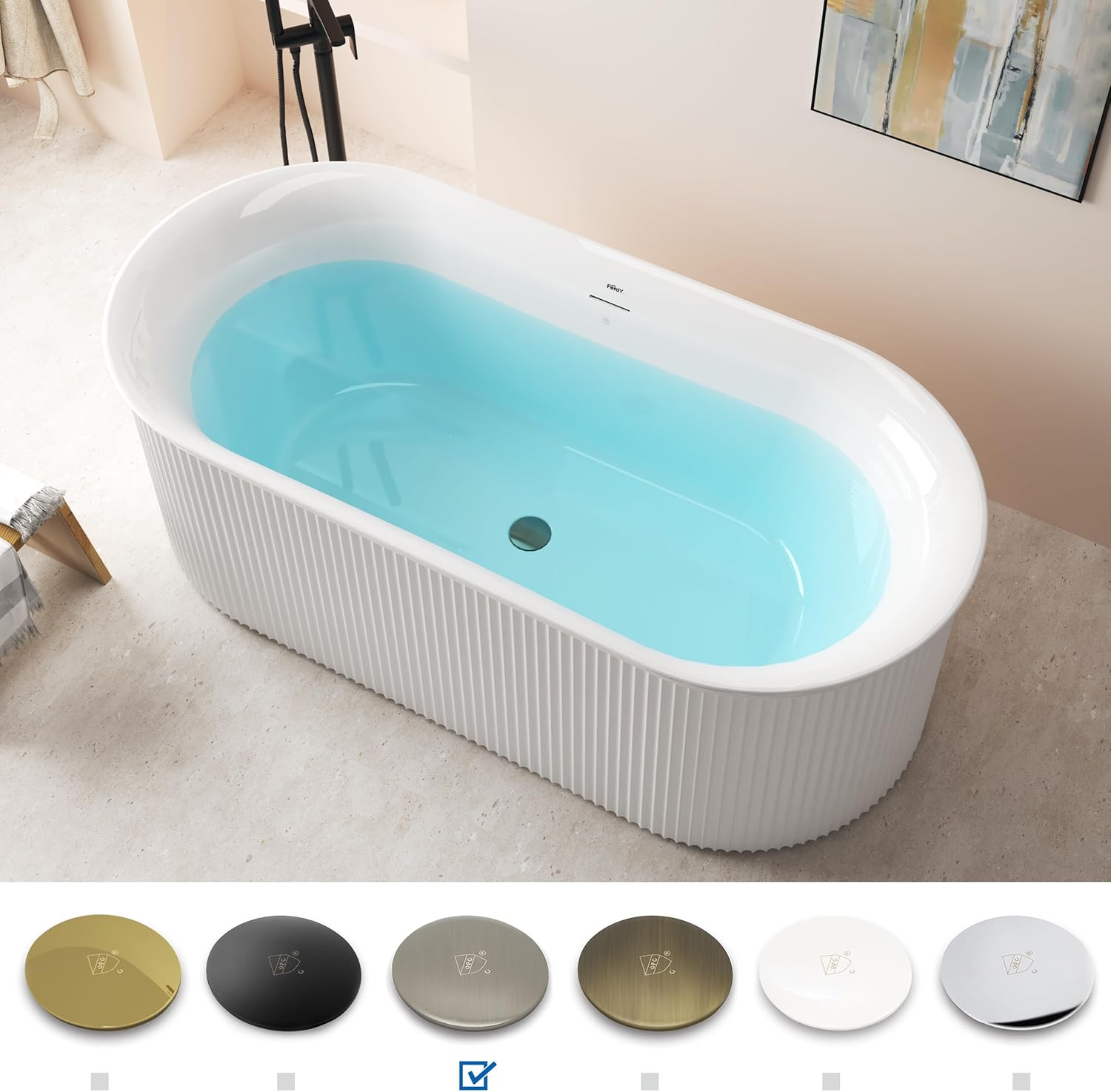 ferdy nami 67 inch freestanding bathtub side view showing sloped lumbar support