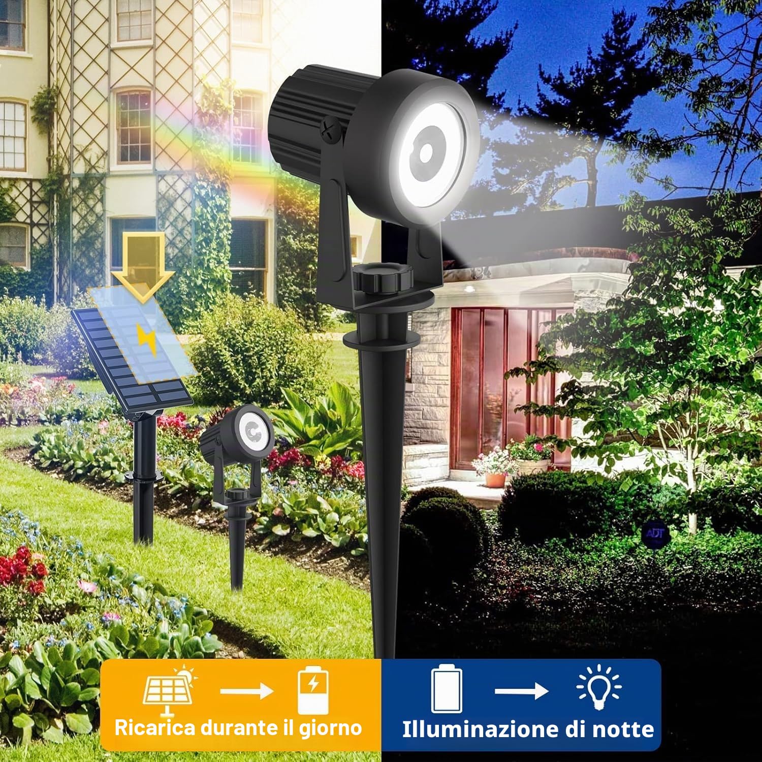 T-SUNUS Faretti Solari Esterno, Luci Solari Esterno Giardino IP65 impermeabile 3 Livelli di Luminosità, Lampioncini per Cortile Vialetto Alberi Bianco Freddo