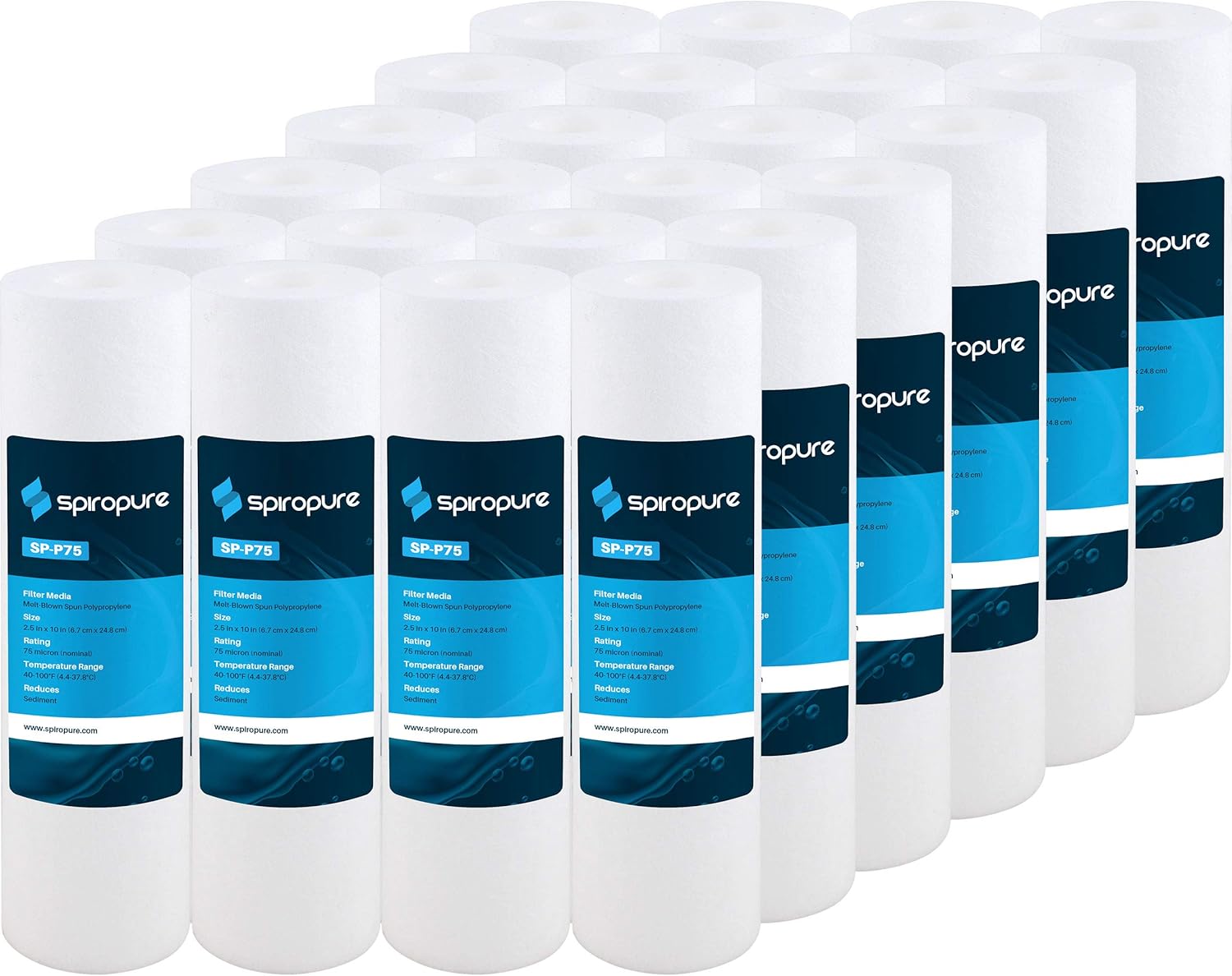 SpiroPure SP-P75 10x2.5 75 Micron Spun Melt-Blown Polypropylene Sediment Water Filter Cartridge (Case of 24)