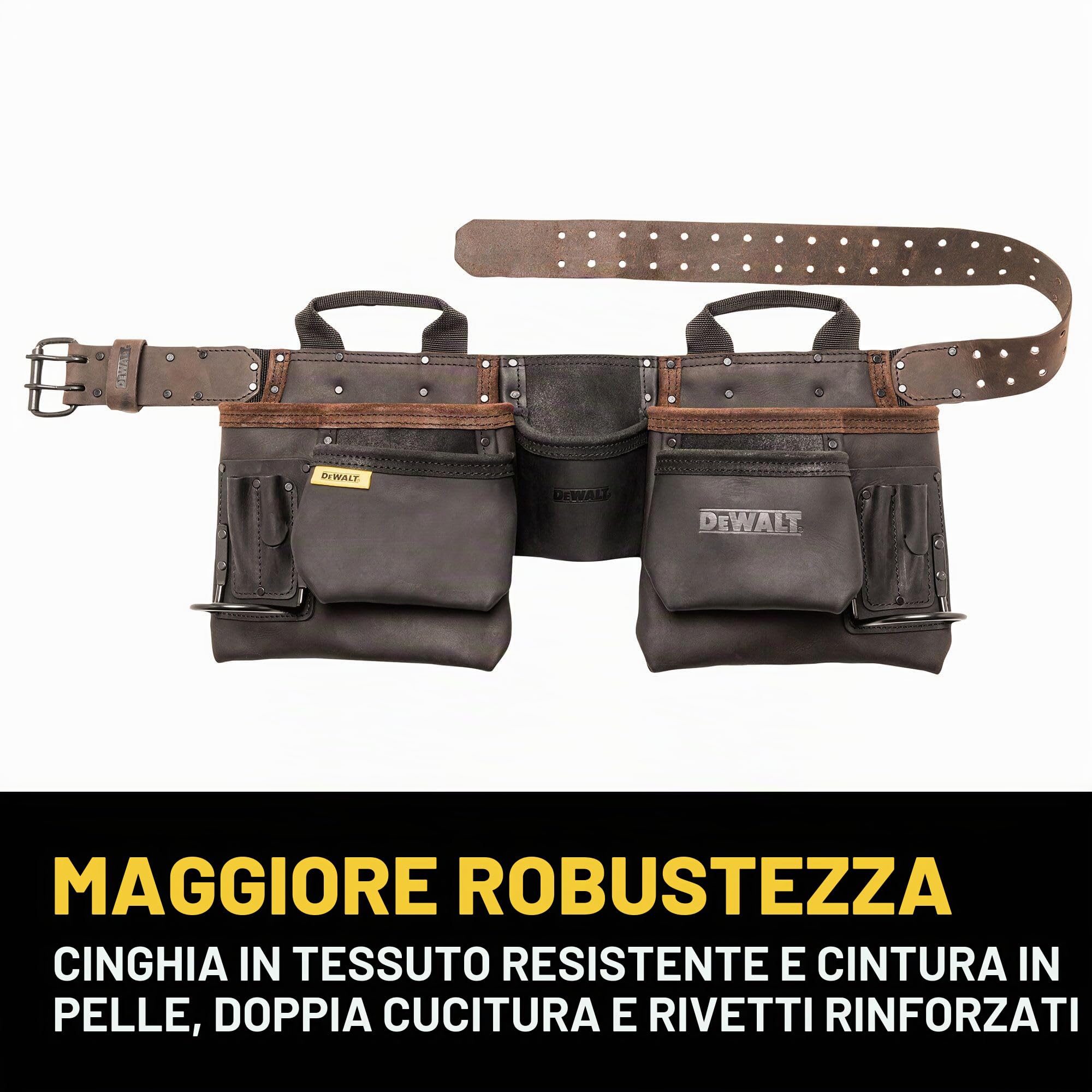 DEWALT Pro - Cintura porta attrezzi in pelle con 11 tasche