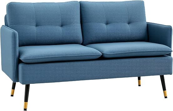 HOMCOM Modern Two Seater Sofa Loveseat with Steel Legs Dark Blue