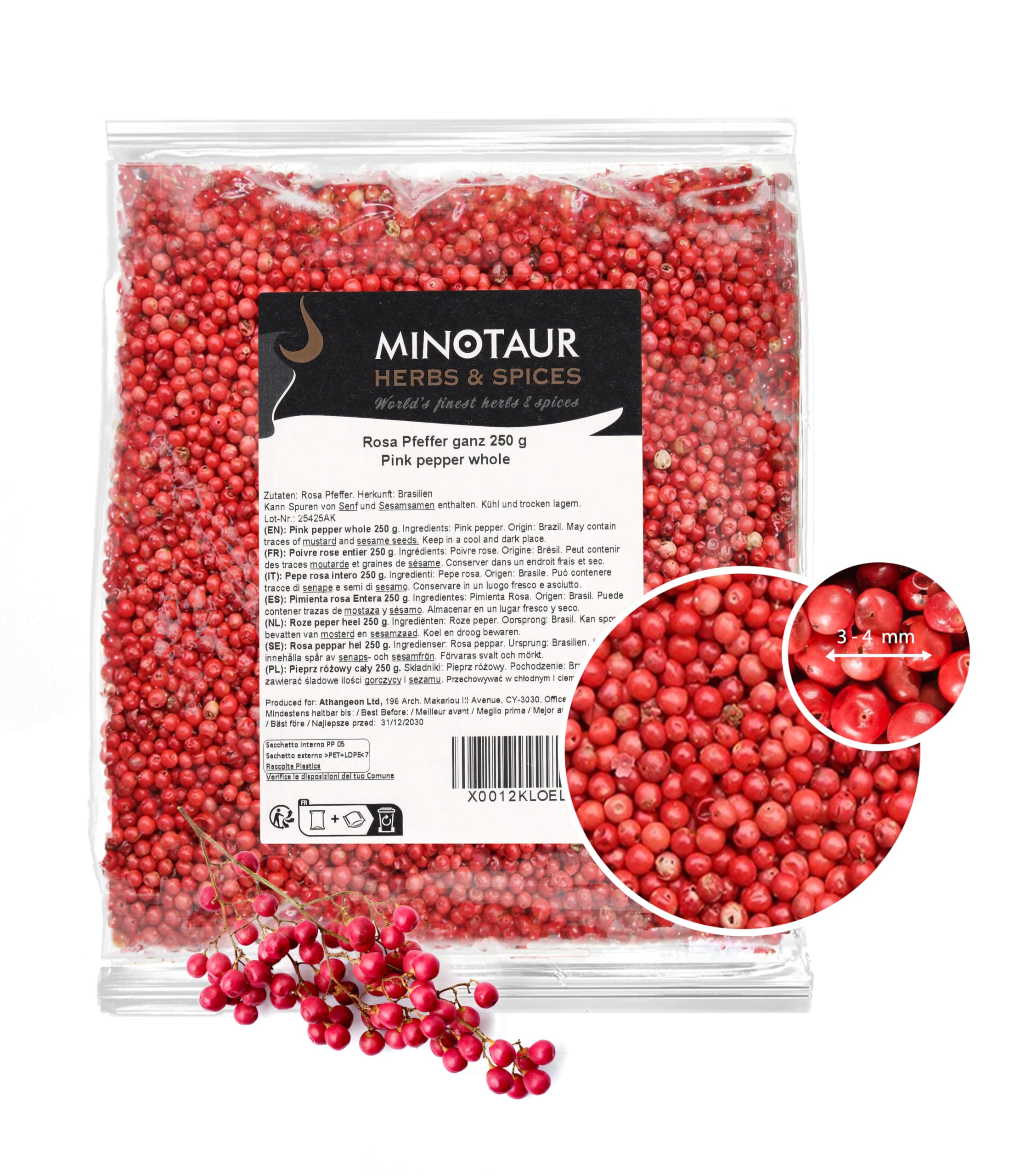 Minotaur Spices | Pieprz różowy cały, 2 X 250g (500g) ziarna pieprzu różowego jagody