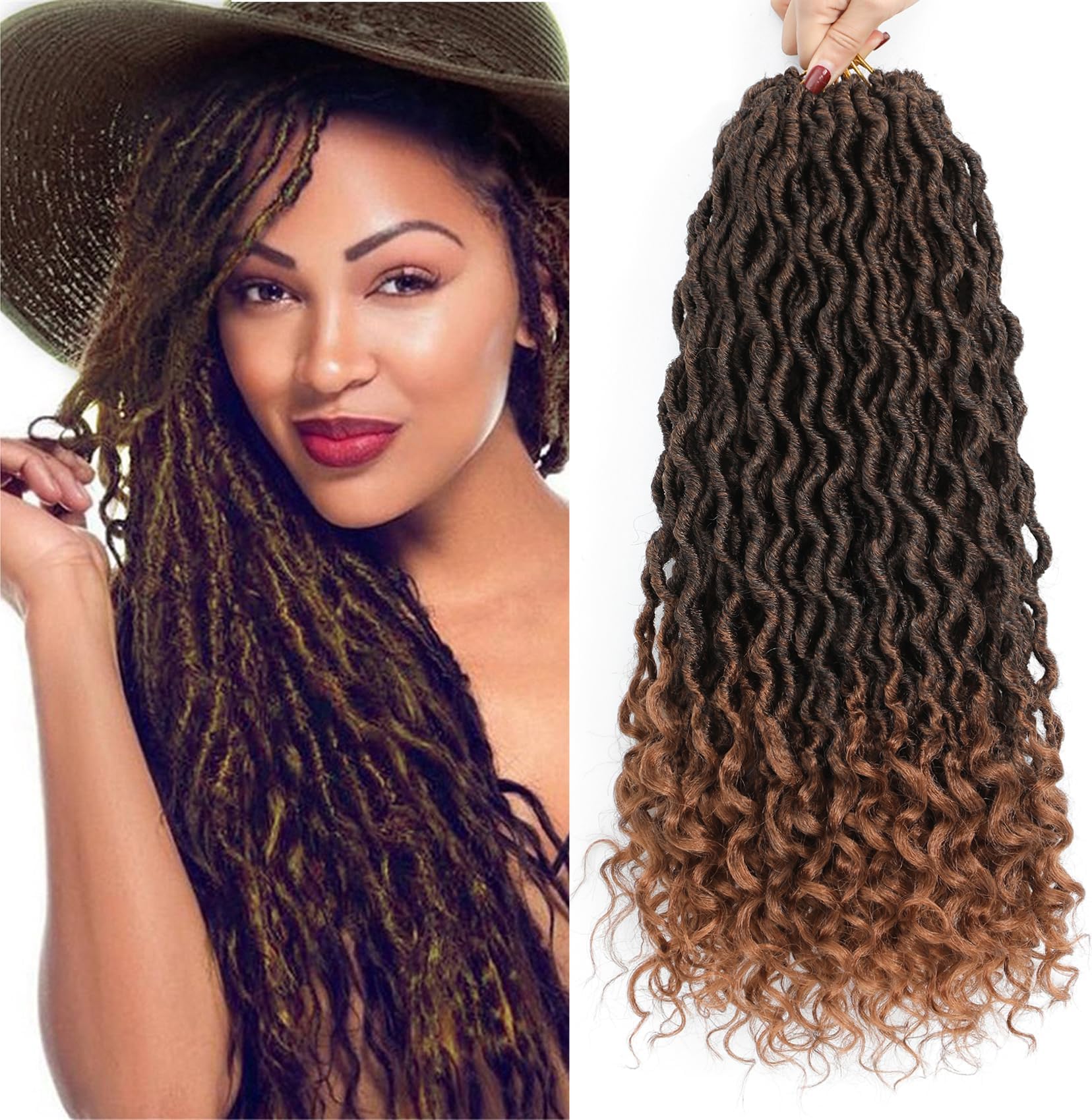 Karida Faux Locs Crochet Hair 18 Inch, 8 Packs Pre Looped Goddess Locs Crochet Hair, Wavy Crochet Faux Locs With Curly Ends, Boho Faux Locs For Black Women (18 inch, T30#)