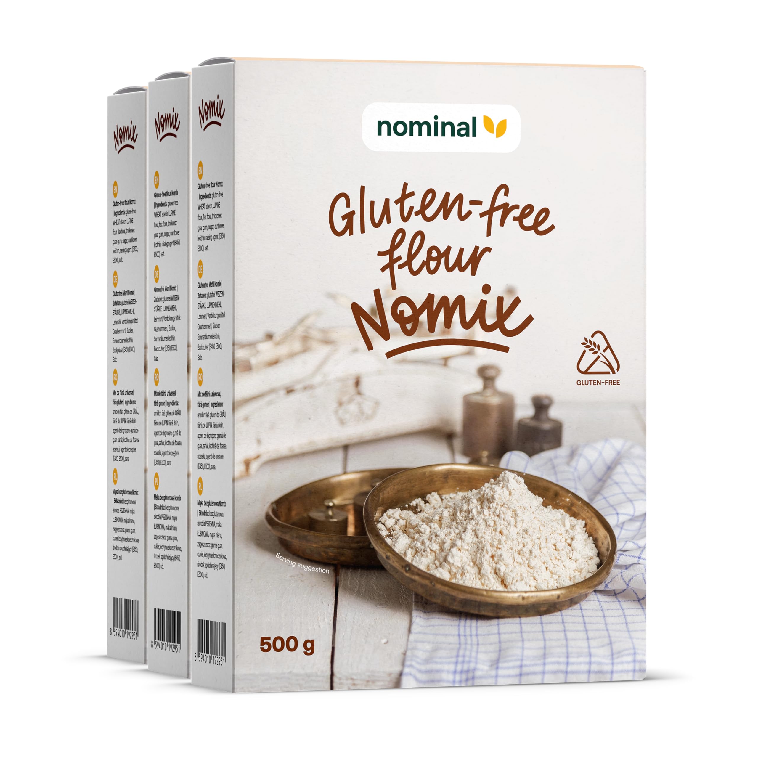 NOMINAL Glutenfreie Mehlmischung, Mehl – Universelle Backmischung für Brot, Kuchen & Gebäck, Einfache Verarbeitung, Perfekte Backergebniss (3 x 500g)