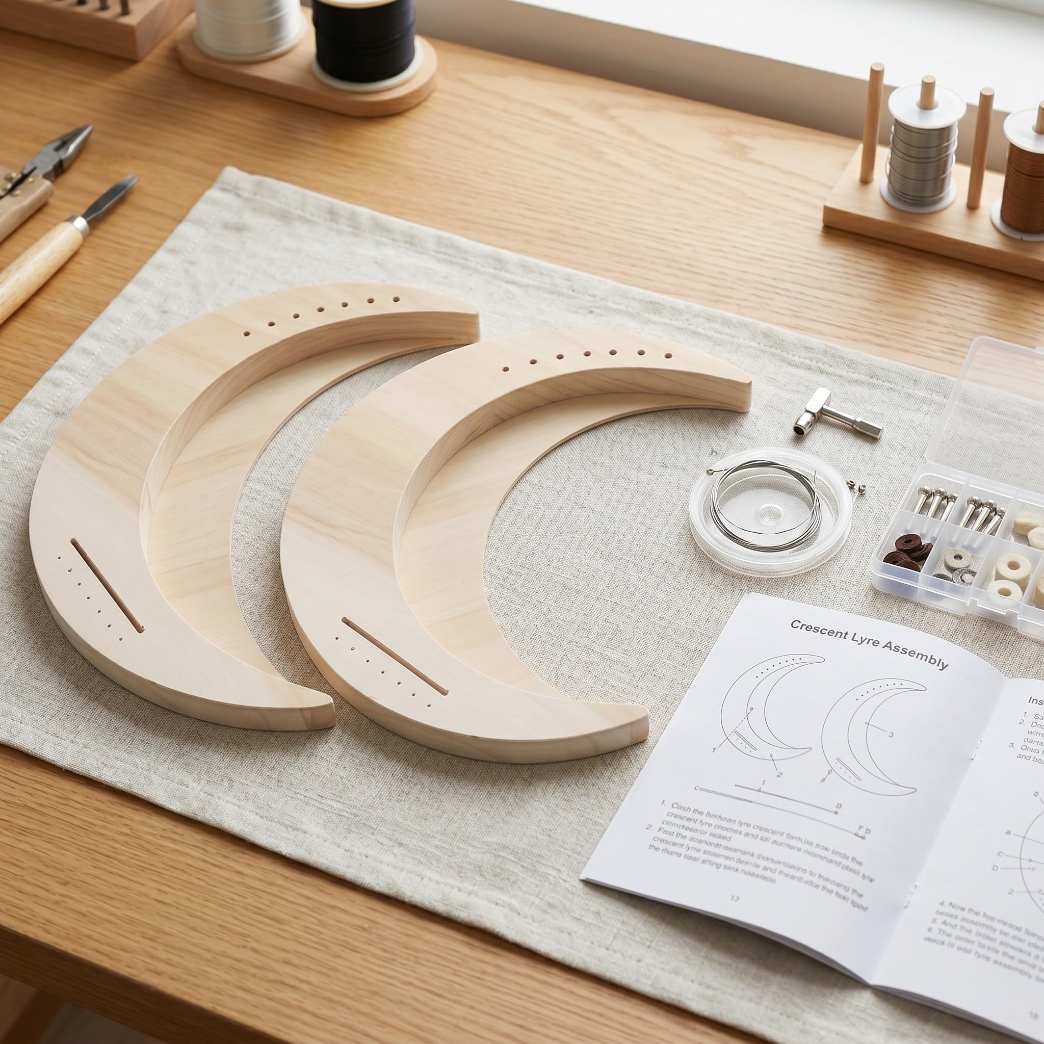 2 Sets Holz Harfe DIY Mondförmige Harfe mit Hochwertigem Klang und Tragbarem Design für Musikalische Freizeit und Kreative Gestaltung