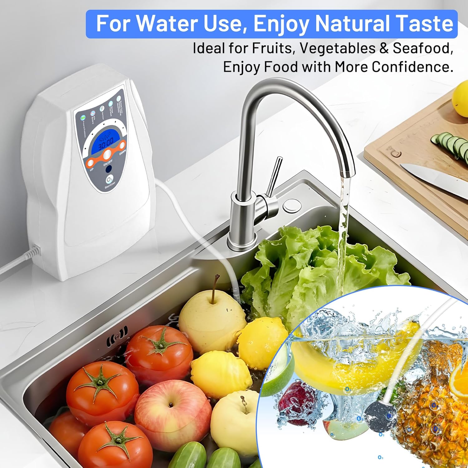 VTAR Ozone Machine, 500mg/h Multipurpose Ozone Machine Purify Air, Water, Fruits, Vegetables, Toothbrushes, Aquarium. Fruit Cleaner Device in Water——White