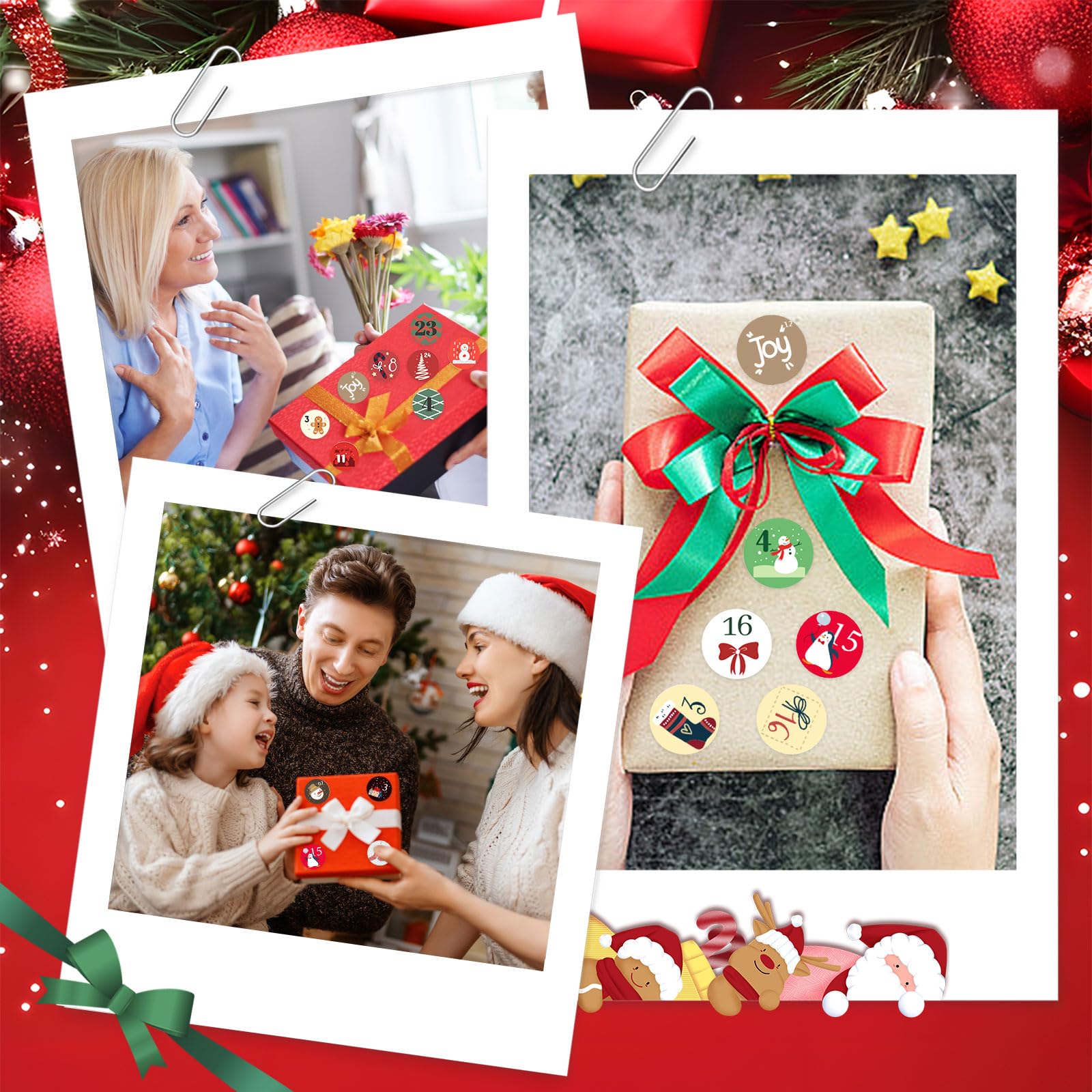 JAMSSOW 12 pezzi Adesivi Calendario Dell'Avvento,1-24 Numeri Adesivi Natalizi,Natale Adesivi Calendario Avvento,Adesivo Calendario Dell'Avvento Rotondi per Regali Fai da Te,Decorazioni Natalizie