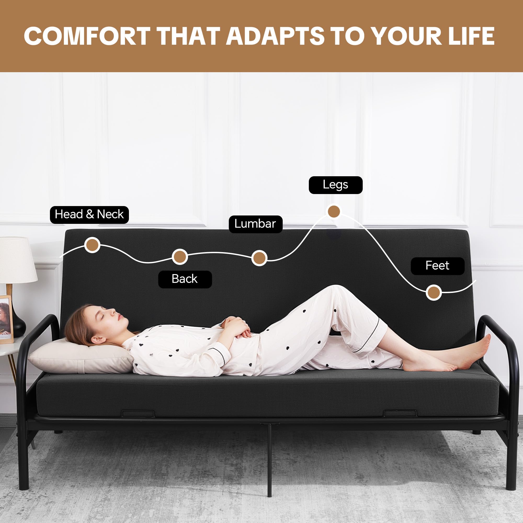 MABOZOO 6 Inch Full Size Futon Mattress, Foldable Futons Sofa Couch Bed Foam Floor Mattress Fits Futon Frames (Frame Not Included, Gray)