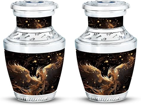 Ember Elegance The Phoenix Reborn - Funeral Ashes Urn - 3 Inch - Decorative Urns For Ashes - Pack Of 2 - Keepsakes For Ashes - Human Ashes Urn - Unique Urns For Human Ashes - Memorial Adult Urns