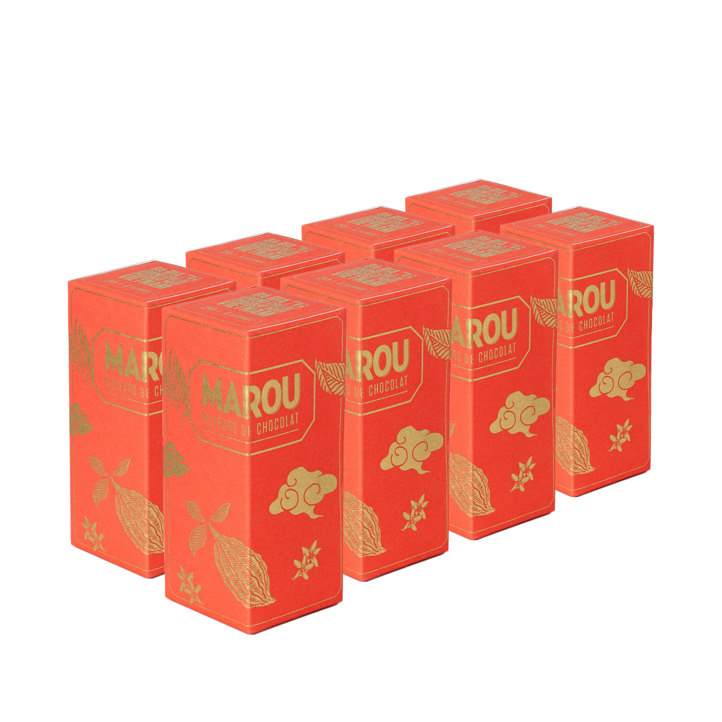 MAROU - Napolitains Chocolat Noir Grand Cru 76% Ba Ria- 20 Carrés - Sans Lécithine, Sans Gluten - Origine Vietnam (Boîte de 8)