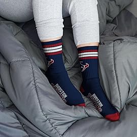 For Bare Feet NFL 4 Stripe Deuce Crew Sock, Houston Texans, Medium