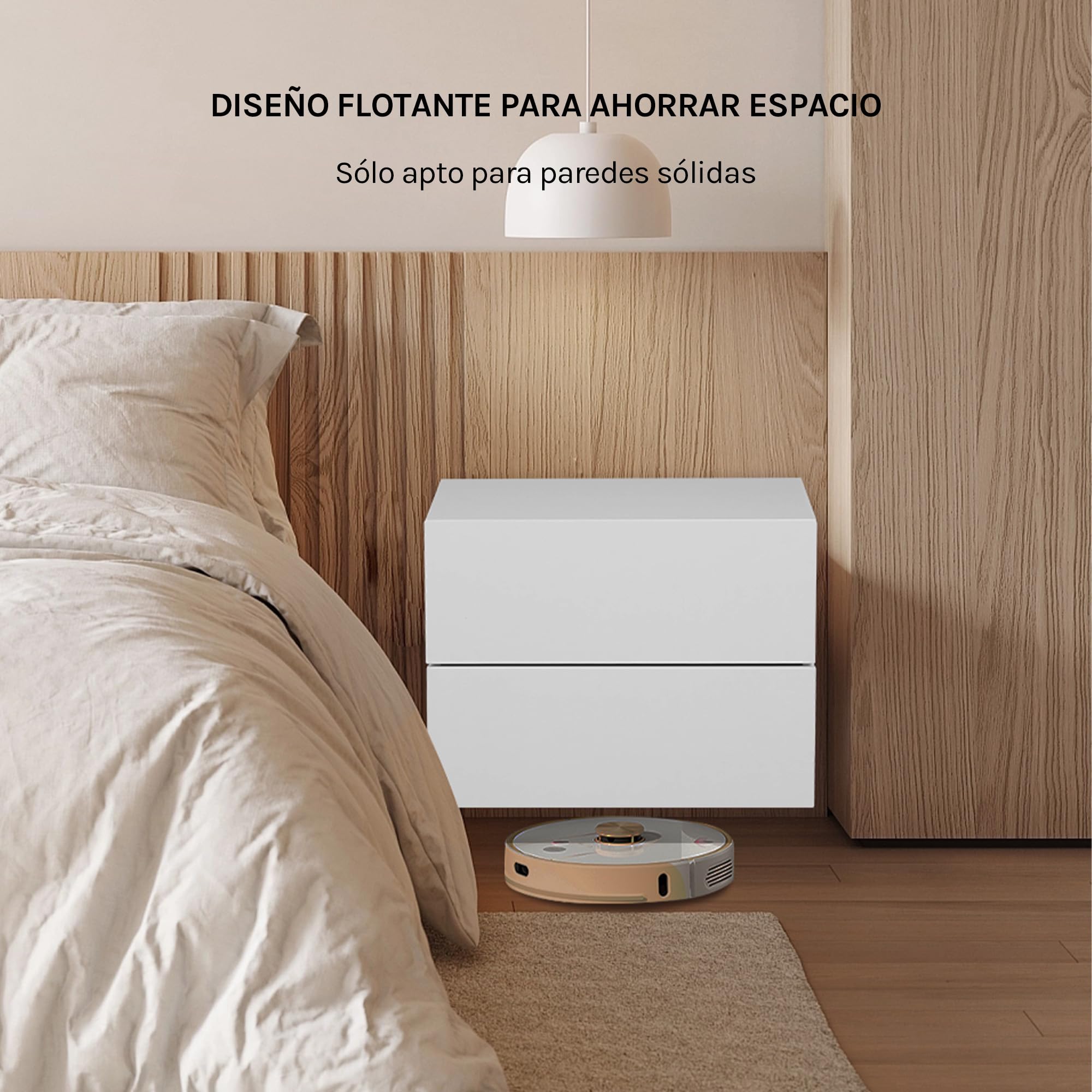 WOLTU Juego de 2 Mesita de Noche Flotante con Cajón, Mesita Noche Montada en Pared, 40x30x30 cm, Mesilla Flotante Blanco, Mesa de Noche Colgante para Dormitorio, Blanco, NTS25ws-2