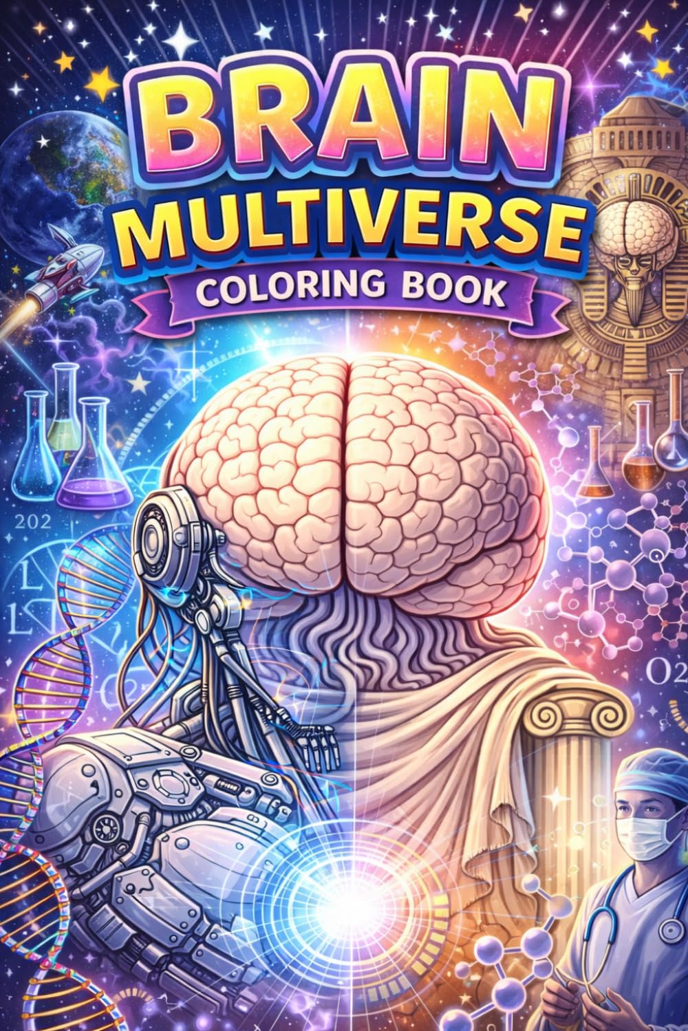 BRAIN MULTIVERSE COLORING BOOK: Explore Science, Space, AI and Ancient Worlds Through the Human Brain