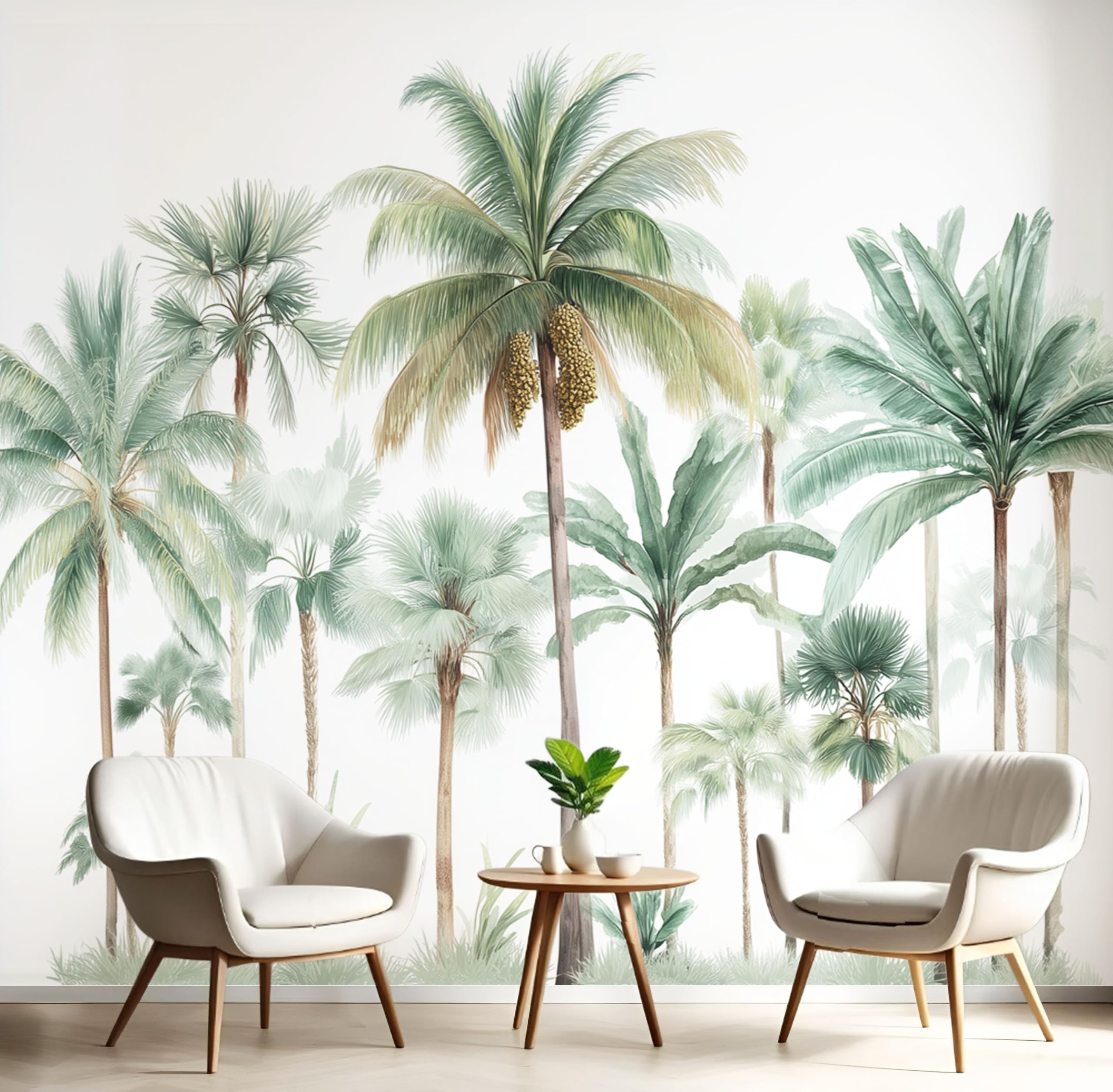 Papier peint panoramique vert foncé 350x256cm motif palmiers tropicaux