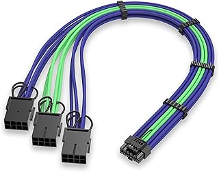 GPU Power Sleeved Cable Extension, 16-Pin (12+4) 12VHPWR PCIe 5.0 Male to 3X PCIE 8 Pin for RTX 4070Ti/4080/3090Ti,with Pr…
