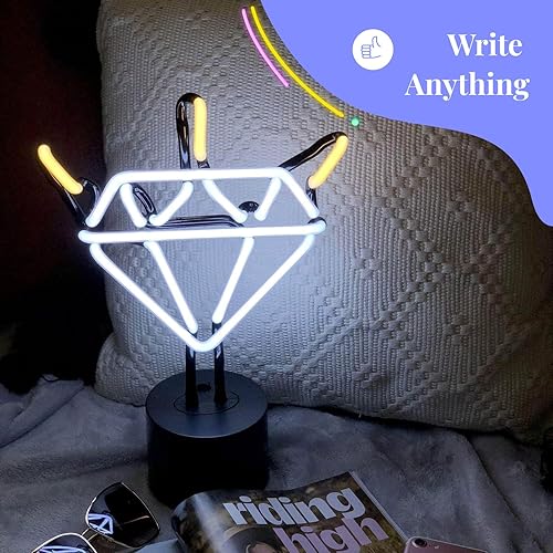 Miniatura 6 de Amped & Co Lámpara de escritorio y decoración de habitación de neón con diamantes brillantes, neón real, 12.5 x 9 pulgadas, letreros de neón, luz