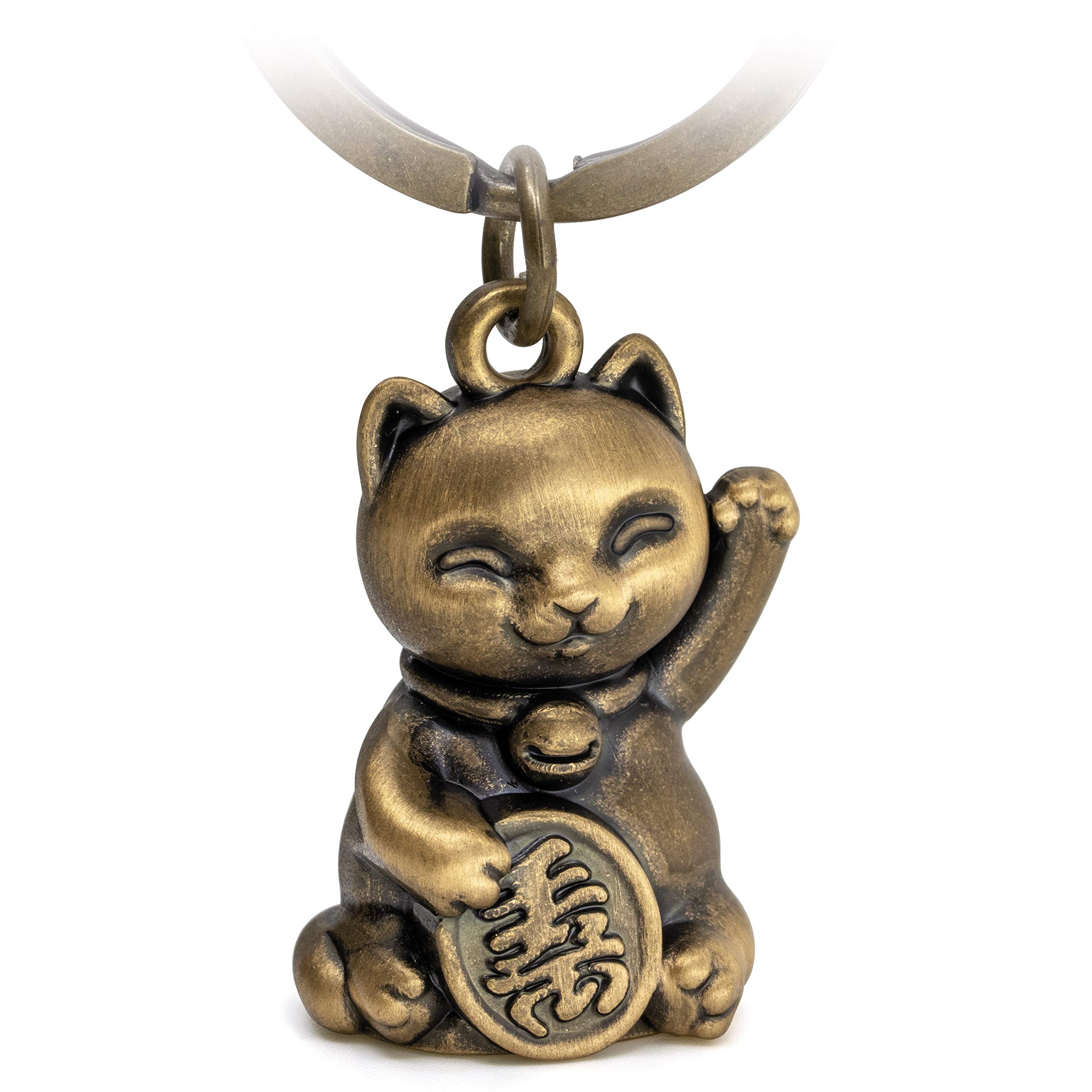 Fabach Unisex Antique Bronze Maneki Neko Keychain - Keyring Charm