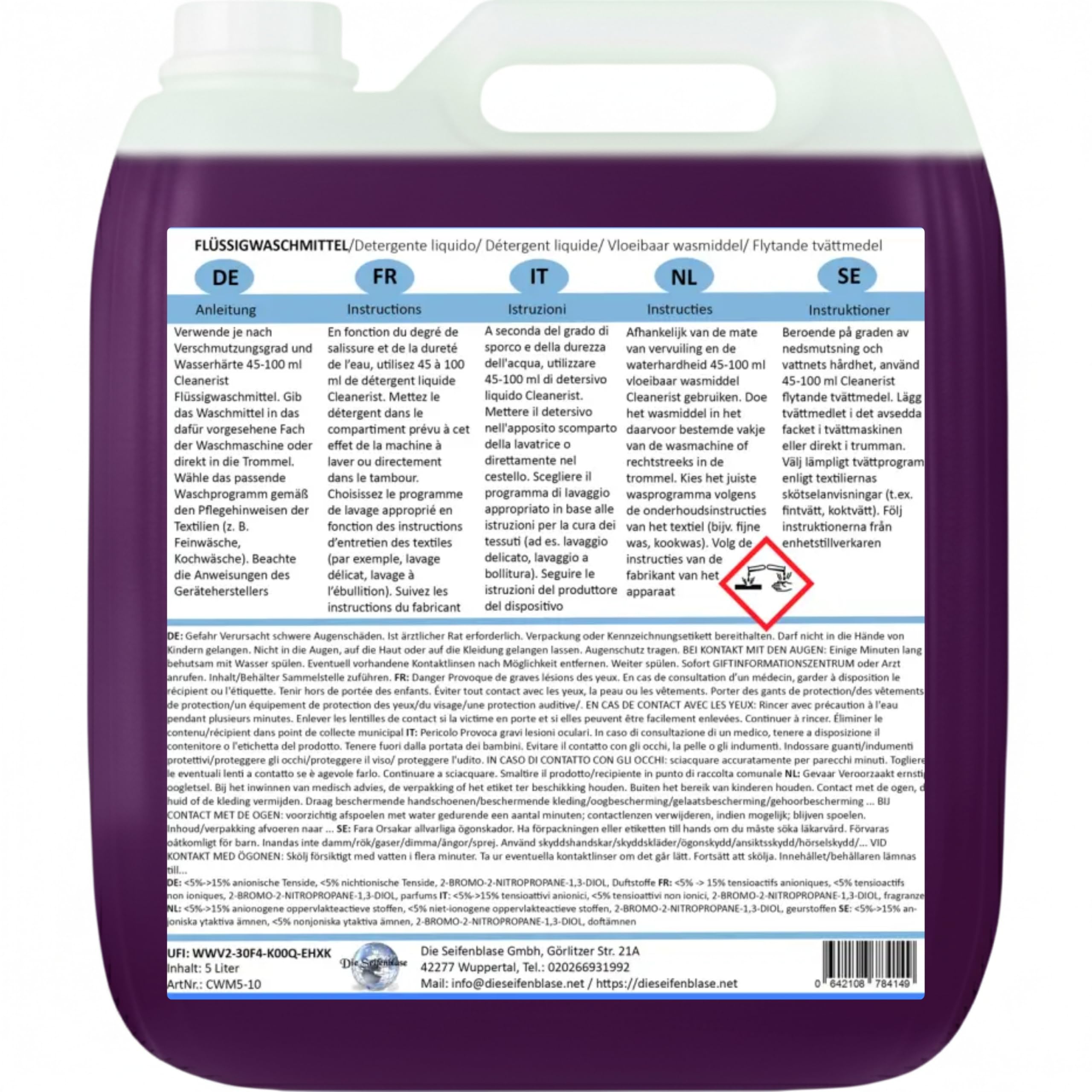 Cleanerist - Detersivo liquido nero per 875 lavaggi scuri - 5x 5L di concentrato per bucato liquido per nero e scuro - XXL detersivo con profumo fresco per 20-95°C, invece di capsule, polvere