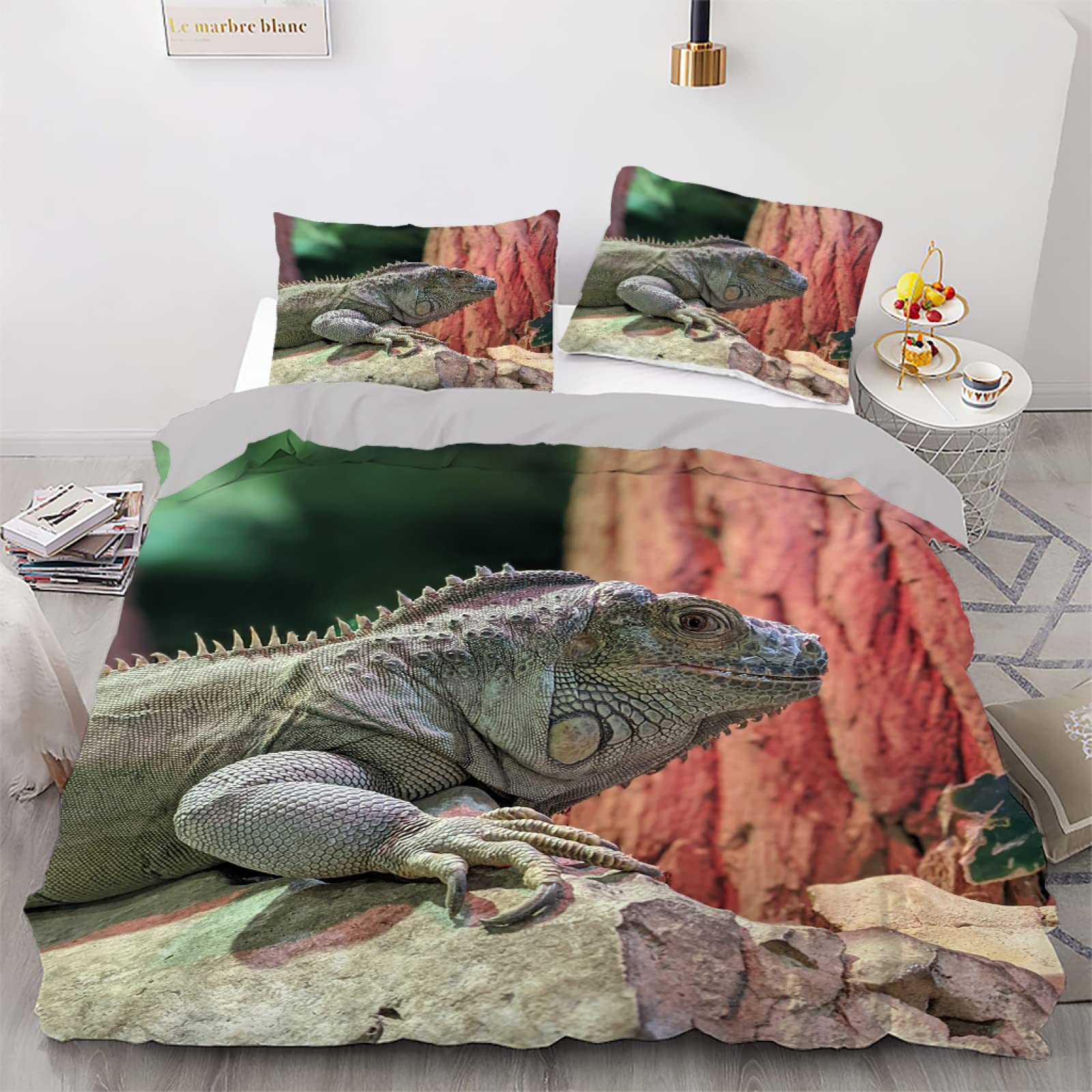 Housse de couette 160x200 lézard coloré en microfibre douce avec 2 taies 65x65 cm