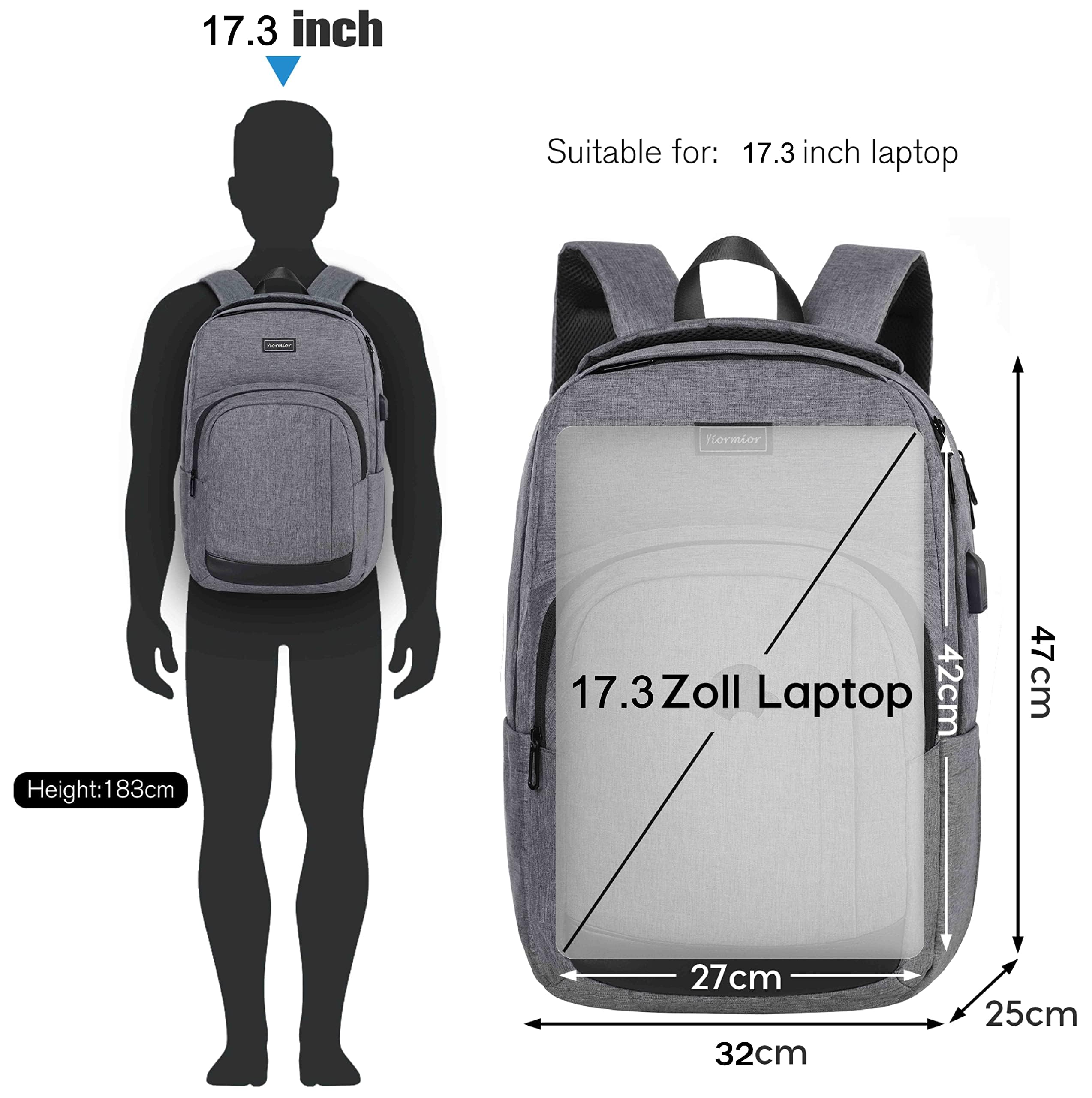 Zaino scuola ragazzi ragazze adolescenti zaino scuola 17,3 pollici Laptop Zaino per uomo donna Daypacks con porta di ricarica USB