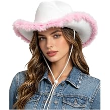 Adult Western Felt Cow Girl Hat Cowgirl Fashion Accessory with Fuzzy Trim for Party Beach Vacation