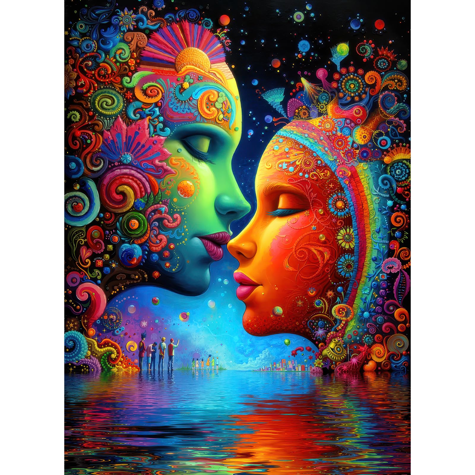 500 Piece Jigsaw Puzzle for Adults - Colorful Abstract Art Faces Puzzle Psychedelic Fantasy Artwork Challenging 500pcs Adult Puzzles Vibrant Mandala Surreal Wall Decor Gift (Faces)