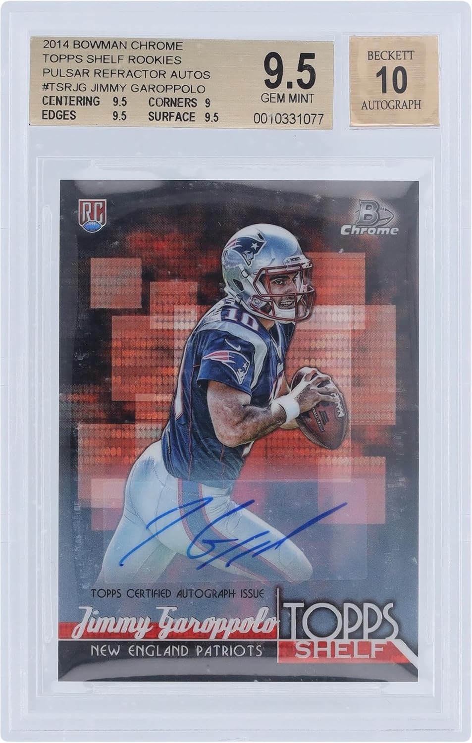 Jimmy Garoppolo New England Patriots Autographed 2014 Bowman Chrome Pulsar Refractor #TSR-JG #1/5 BGS Authenticated 9.5/10 Rookie Card - 9.5,9,9.5,9.5 Subgrades - Football Slabbed Autographed Rookie