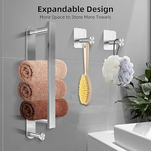 Miniatura 2 de Toallero, barra de toalla retráctil, toallero de baño de 16 pulgadas, montaje en pared autoadhesivo, barra de toalla de acero inoxidable con