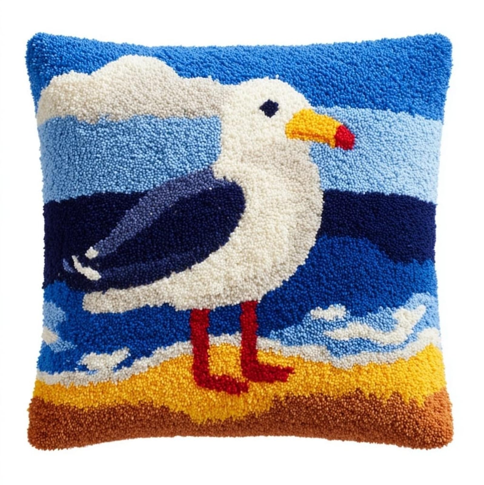 AxiangziK Pre-Printed Latch Hook Pillow Kit for Adults,Seagull Beginners DIY Crochet Pillow Kit 17X17Inch Needlework Cushion Cover for Home Sofa Decoration